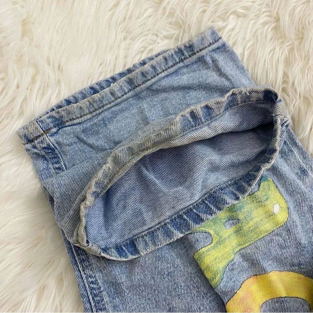 High Rise Dad Jeans Painted Denim Jeans 🍄 🌸